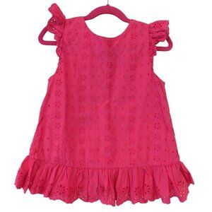 Ralph Lauren Girls Sz 6X Pink Eyelet Sleeveless Shirt Flyaway Ruffle Back Cotton
